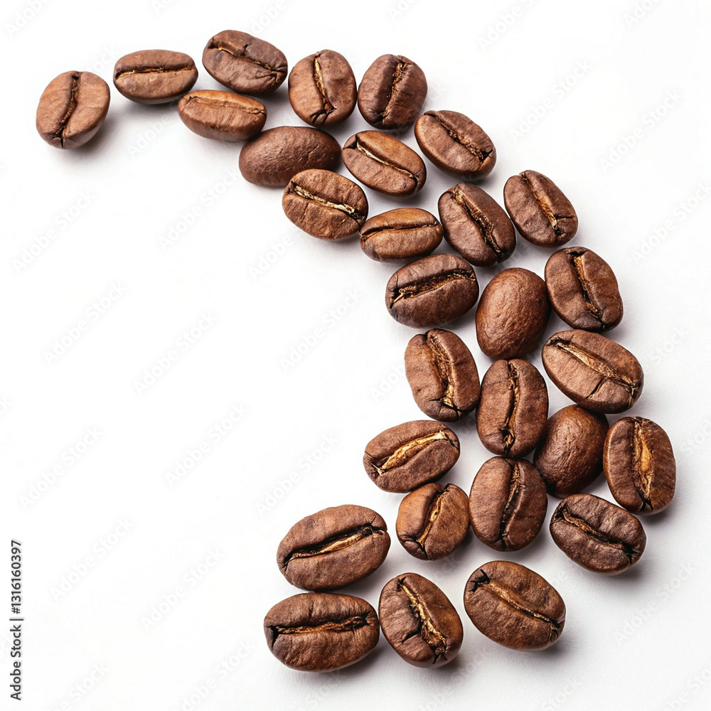 Coffee Beans in Curved Shape on White Background Minimalist Food Concept Coffee Beans in Curved Shape on White Background Minimalist Food Concept