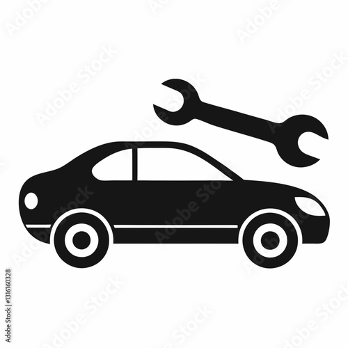 minimalist car silhouette with a wrench integrated