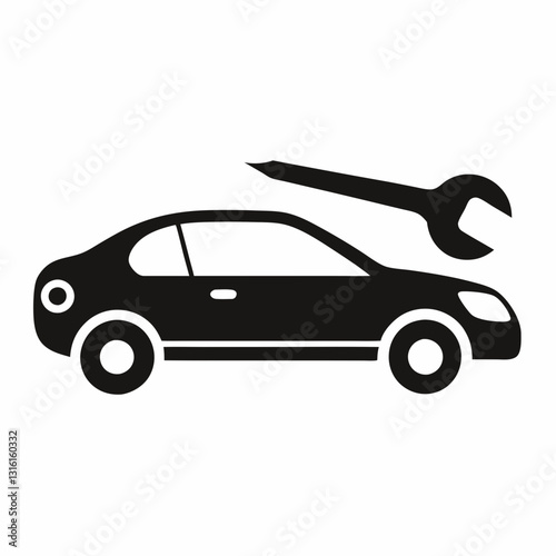 minimalist car silhouette with a wrench integrated