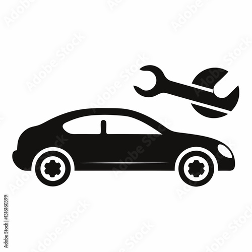 minimalist car silhouette with a wrench integrated