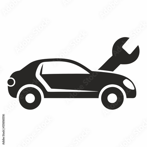 minimalist car silhouette with a wrench integrated