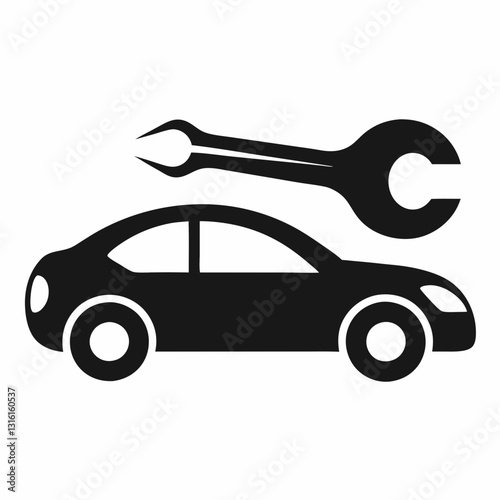minimalist car silhouette with a wrench integrated