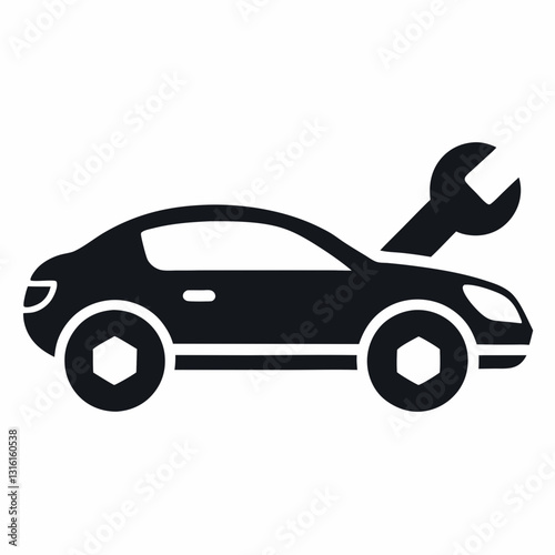 minimalist car silhouette with a wrench integrated