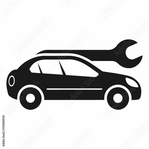 minimalist car silhouette with a wrench integrated