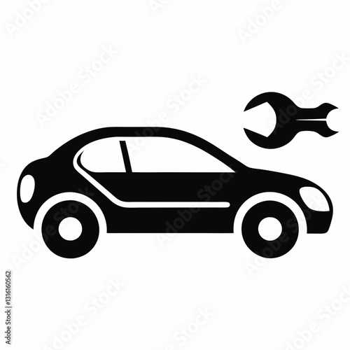 minimalist car silhouette with a wrench integrated
