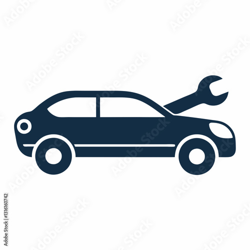 minimalist car silhouette with a wrench integrated