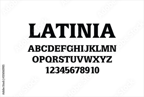 Latinia font for logo and headline. Isolated vector typeset