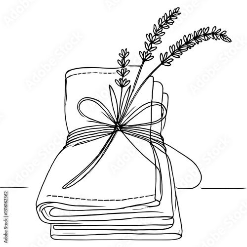 Stacked Napkins with Lavender: A simple yet elegant illustration of folded napkins, delicately tied with ribbon and adorned with sprigs of lavender.