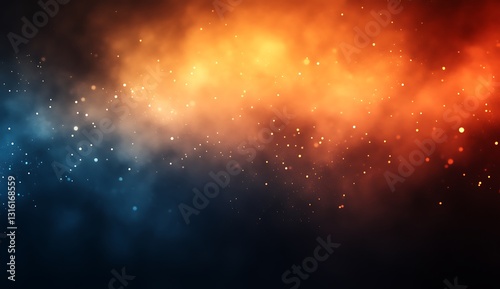 Abstract Blue and Orange Glowing Particles Background