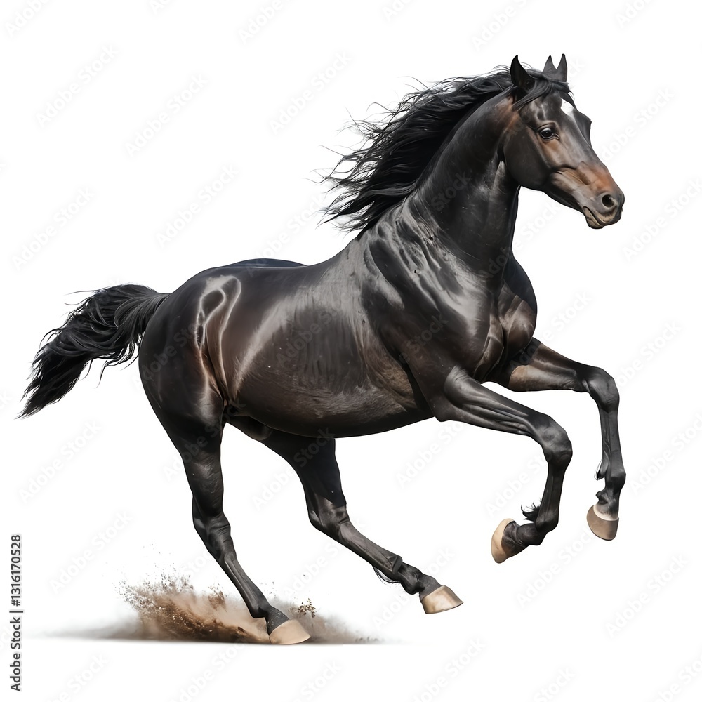 Black Horse Galloping, Dynamic Pose, Isolated on White Black Horse Galloping, Dynamic Pose, Isolated on White