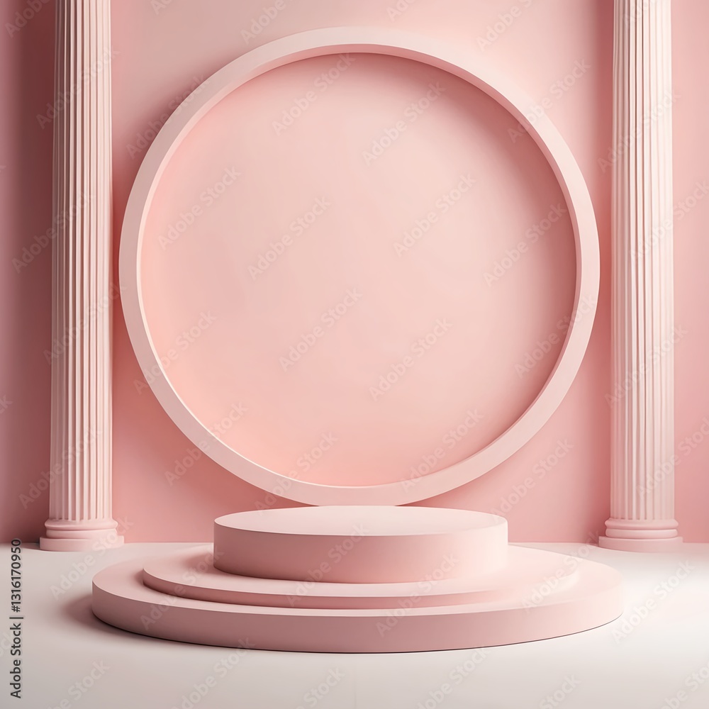Pink Minimalist Product Display Podium with Columns Pink Minimalist Product Display Podium with Columns