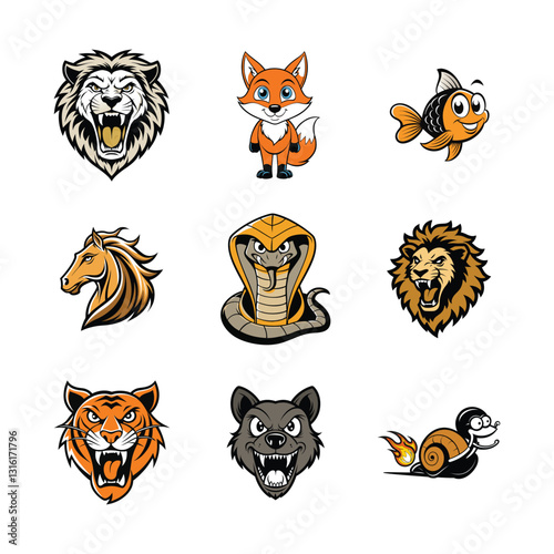 Set of mascot vector animals logo in write background