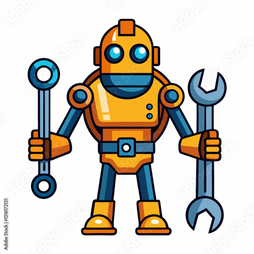 mechanical robot hand holding a wrench