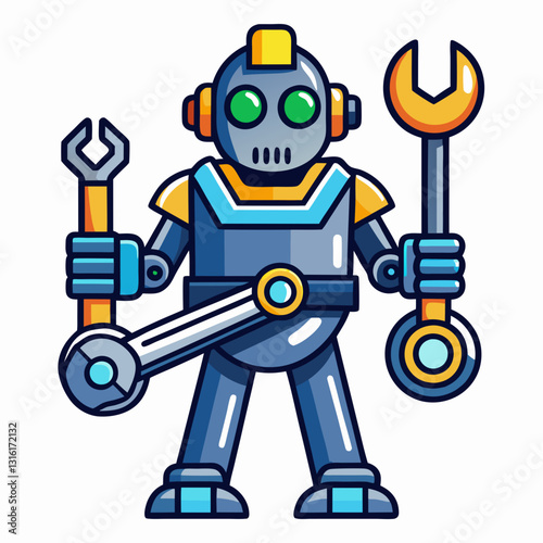 mechanical robot hand holding a wrench