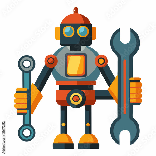 mechanical robot hand holding a wrench