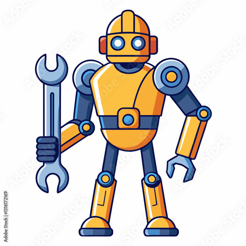 mechanical robot hand holding a wrench