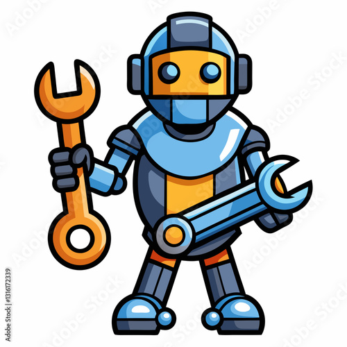 mechanical robot hand holding a wrench