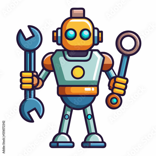 mechanical robot hand holding a wrench