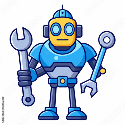 mechanical robot hand holding a wrench