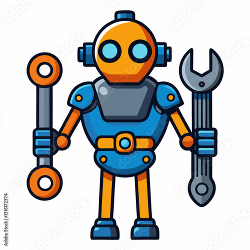 mechanical robot hand holding a wrench