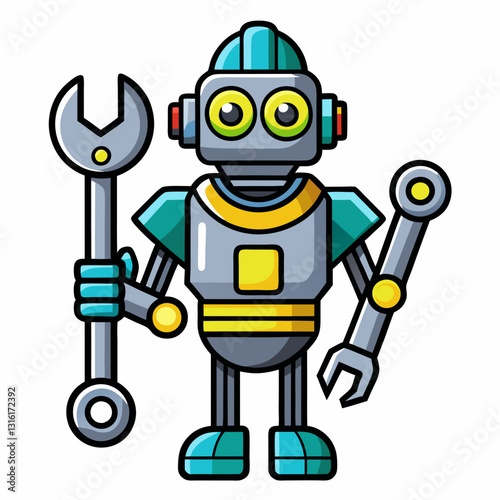 mechanical robot hand holding a wrench