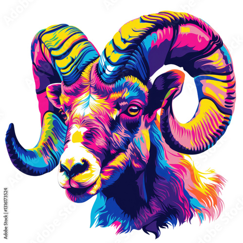 Neon Color Big horn sheep for shirt print vector design