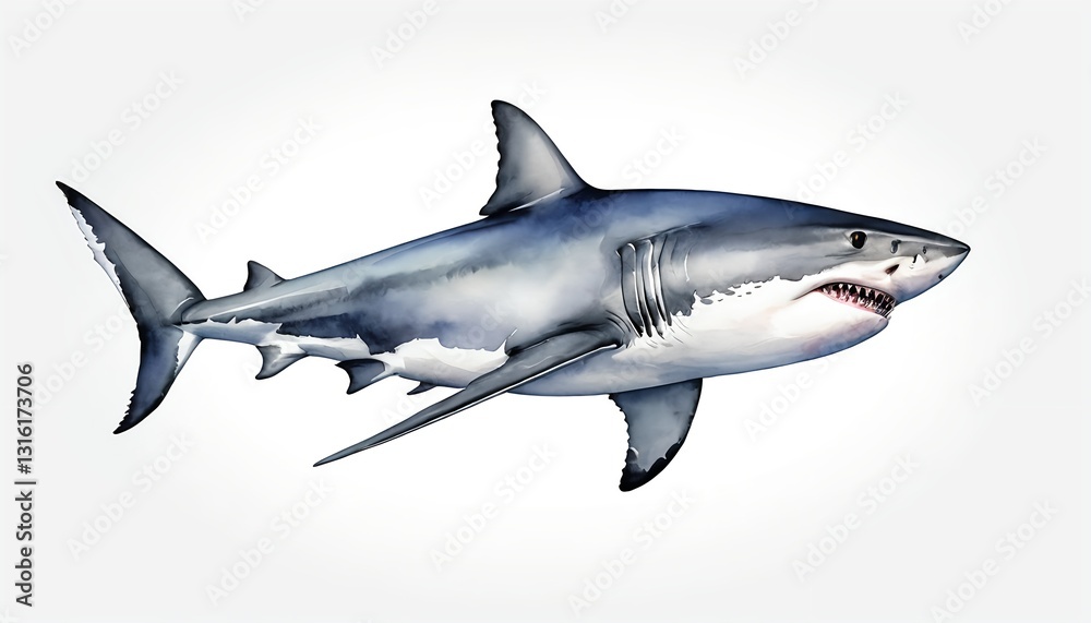 Naklejka premium Great White Shark Watercolor Illustration