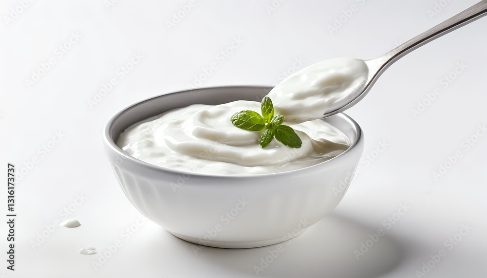 Creamy Yogurt in Bowl with Mint Creamy Yogurt in Bowl with Mint