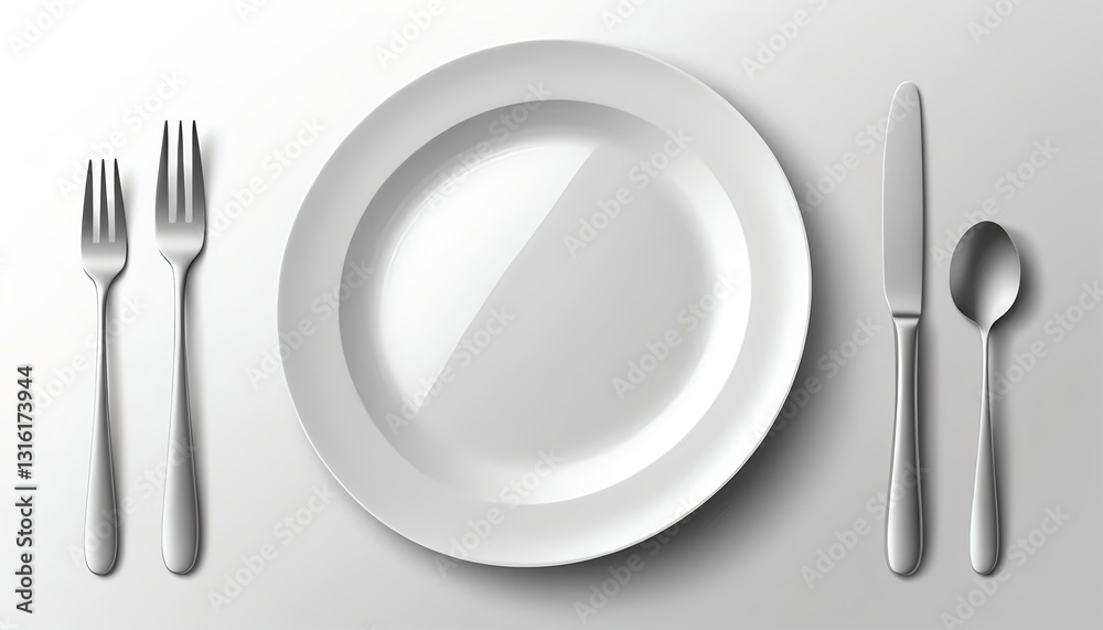 Elegant Place Setting White Plate with Silverware Elegant Place Setting White Plate with Silverware