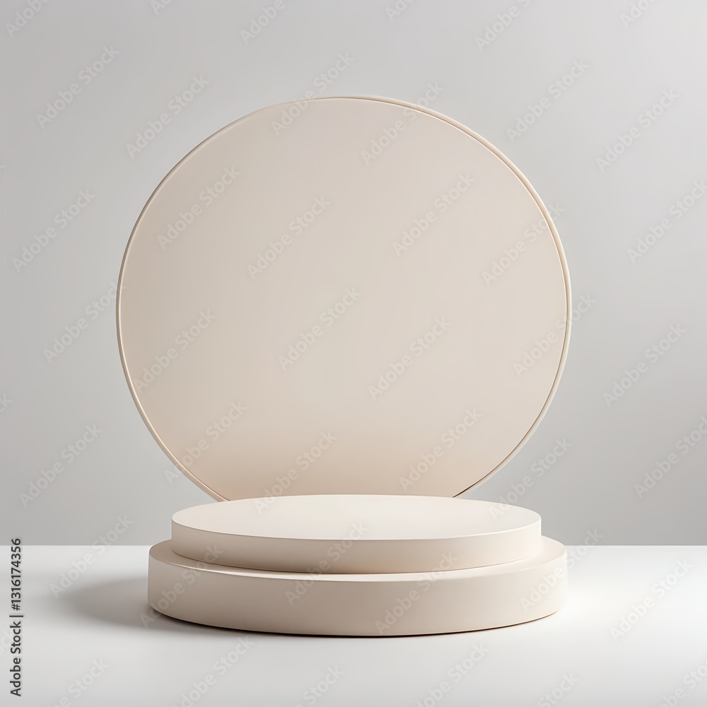 Minimalist Beige Display Podium with Background Circle Minimalist Beige Display Podium with Background Circle