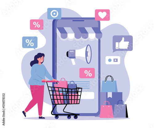 Happy Shopper - Flat Vector Illustration