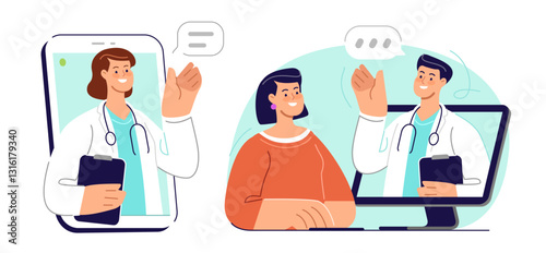 Online consultation with doctor. App or web service for remote medical help. Healthcare, telemedicine