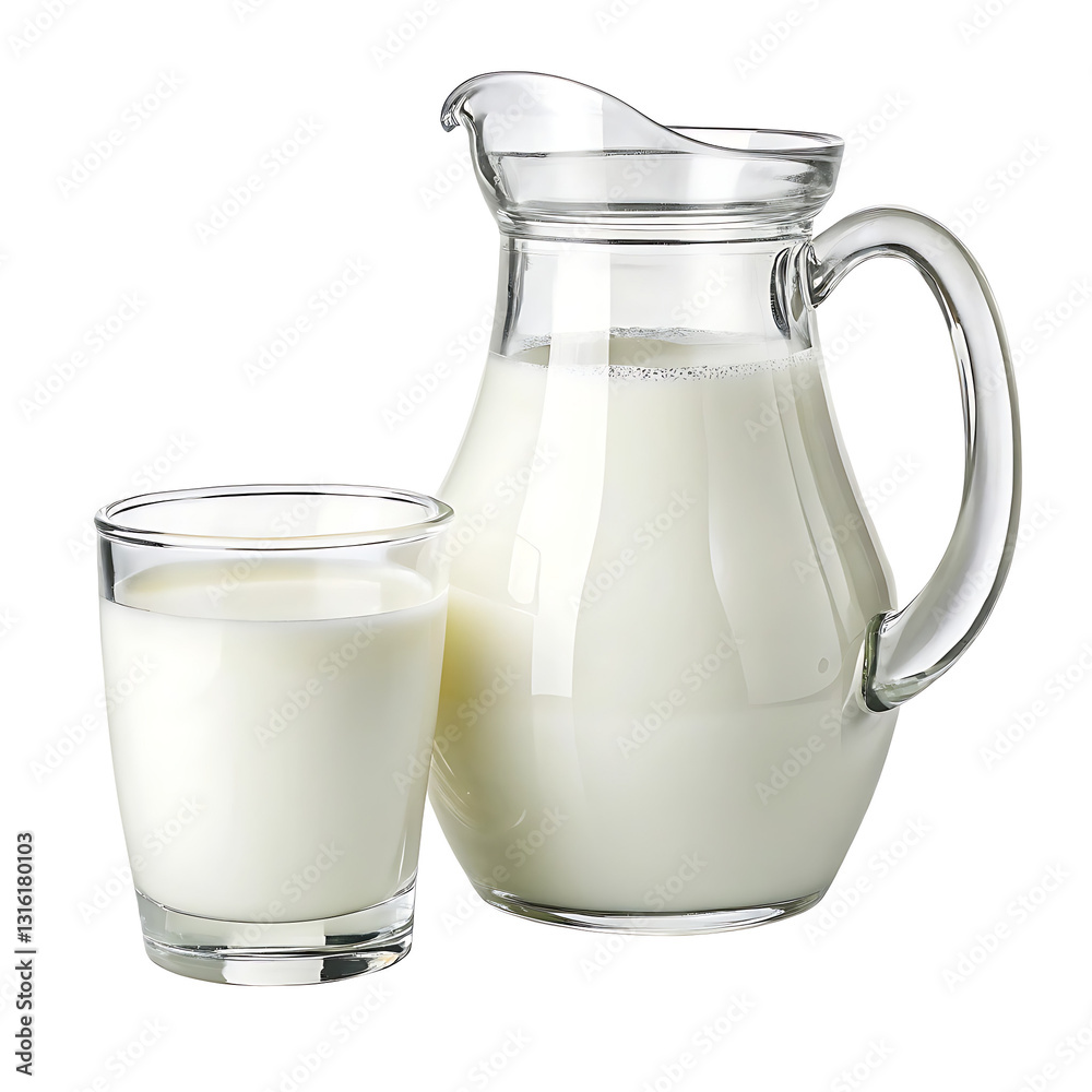 Glass Pitcher and Glass Filled with Fresh Milk Dairy Concept Glass Pitcher and Glass Filled with Fresh Milk Dairy Concept