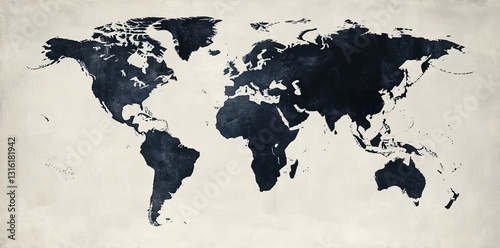 The world map is depicted in dark gray watercolor, showcasing every continent on a clean white background, making it suitable for travel and geography themes