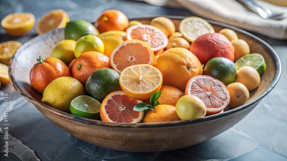 Exploring a vibrant collection of citrus fruits oranges lemons and more in a rustic kitchen environment Exploring a vibrant collection of citrus fruits oranges lemons and more in a rustic kitchen environment