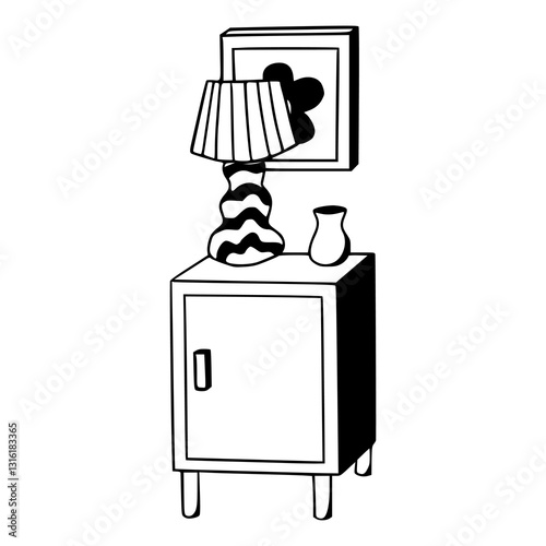 stylish bedside table with lamp and picture vector