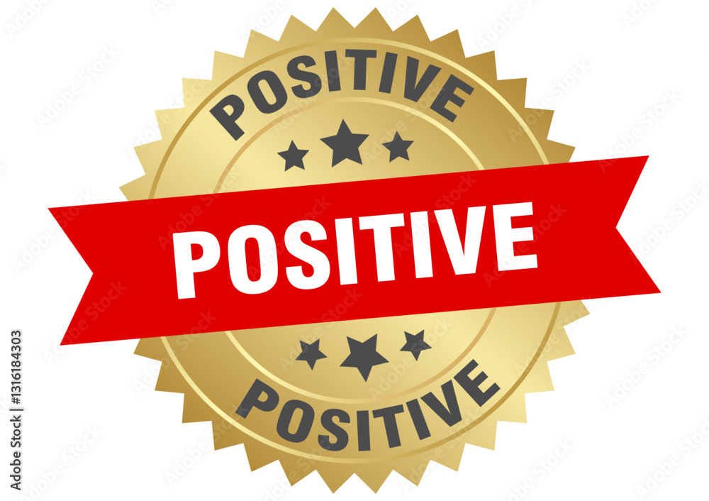 positive. positive round red and gold label isolated on transparent background positive. positive round red and gold label isolated on transparent background