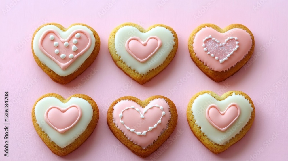 Heart shaped cookies for Valentine's day on color background Heart shaped cookies for Valentine's day on color background