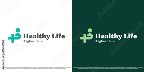 Health life logo design illustration. Healthy people silhouette medical care support clinic hospital. Simple minimal abstract geometric icon symbol.