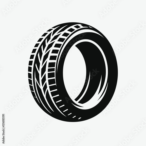 very simple flat and minimalist Tire silhouette in black on a white background