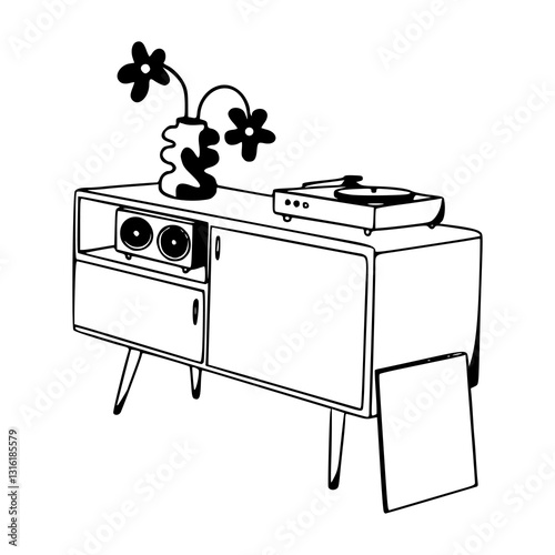 retro audio furniture clipart - console and speakers