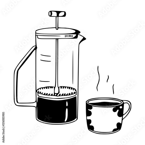 coffee maker vector design - French press method