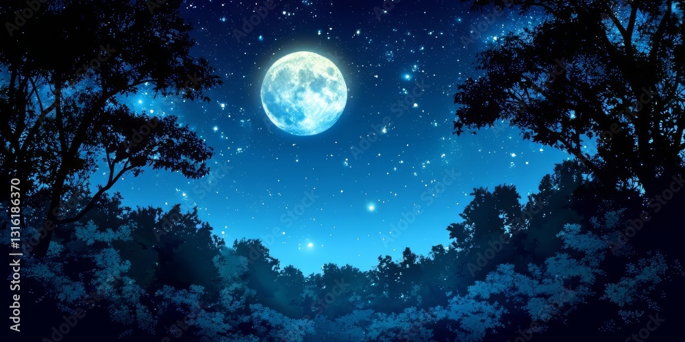 Moonlit Forest: Night Sky, Stars, and Trees Under Moonlight Moonlit Forest: Night Sky, Stars, and Trees Under Moonlight