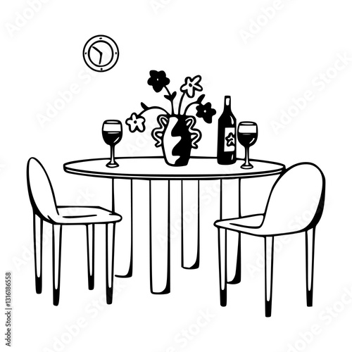 fine dining vector - table with wine and decor