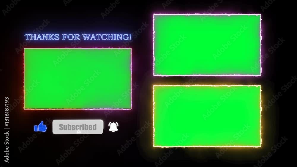 Fire pop up youtube end Screen channel with templates for video on alpha channel with Green screen chroma key.