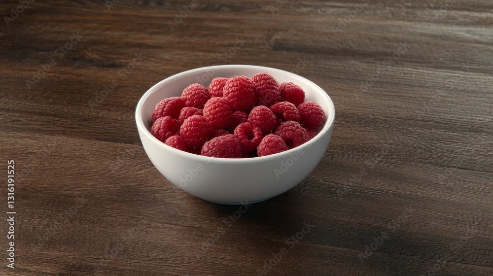 Fresh Raspberries in White Bowl on Wooden Surface for Healthy Eating Fresh Raspberries in White Bowl on Wooden Surface for Healthy Eating