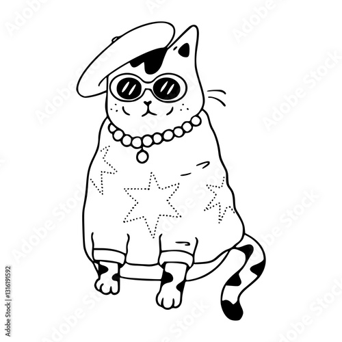 cute cat with fashion accessories vector