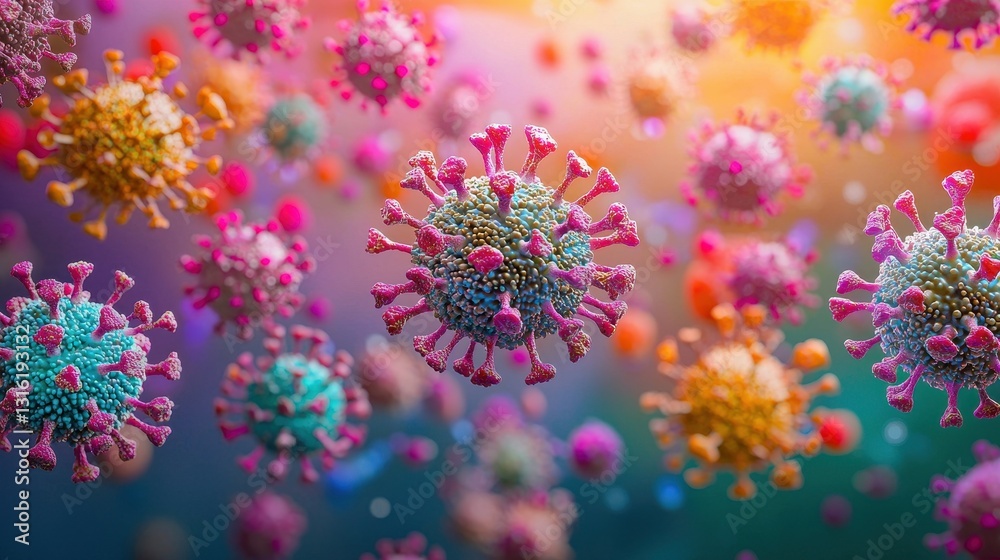 Group of viruses under microscope showing various shapes and sizes in detailed close-up view Group of viruses under microscope showing various shapes and sizes in detailed close-up view