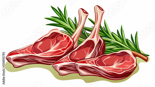 Raw Lamb Cutlets with Rosemary Isolated