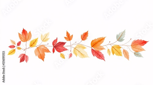 Autumn leaves isolated on white, Autumn Watercolor Leaves Border